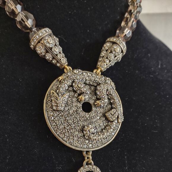 HEIDI DAUS Necklace Smokey Quartz Dragon Pendant Swarovski Crystals Statement Pc - Picture 4 of 13